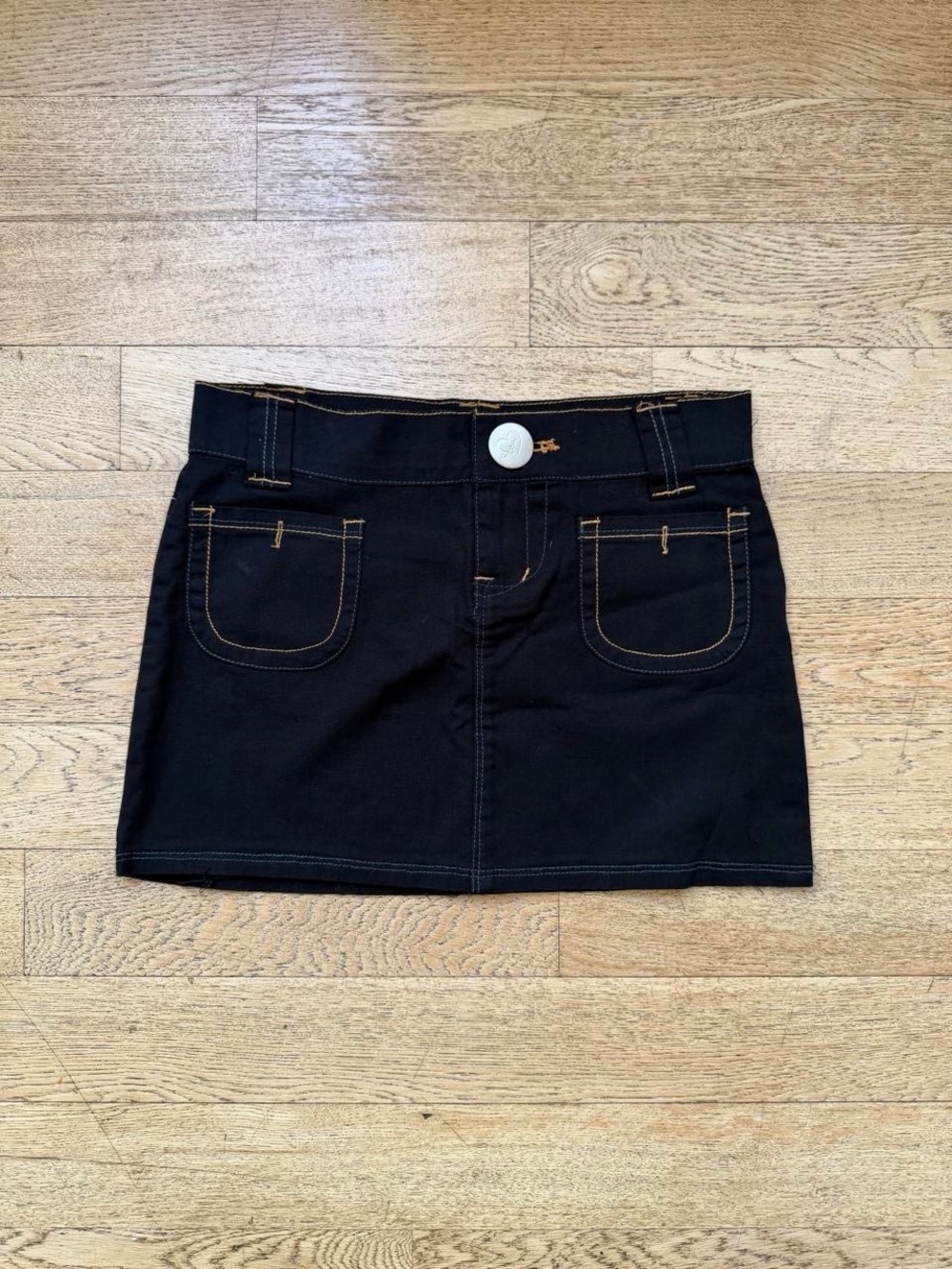 Y2K Denim Mini Dark Wash Contrast Stitch Skirt
